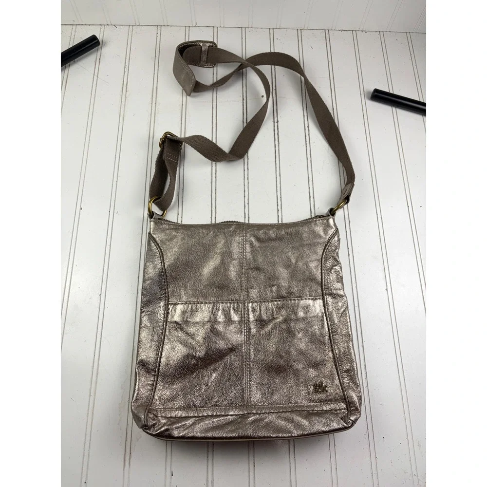 The Sak Vintage Y2K Bronze Metallic Pewter Leather Crossbody Messenger Bag